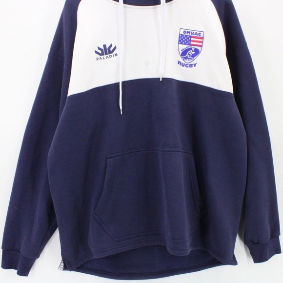 Paladin Hoodie Sweatshirt Mens Navy Blue Pullover Ombac Rugby Logo Cotton XL - Picture 4 of 10